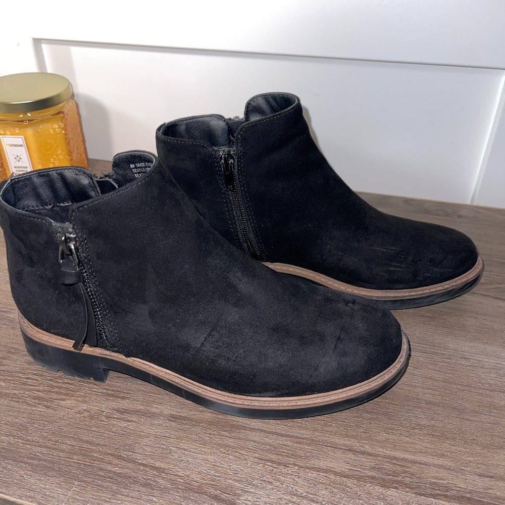 Esprit Black Suede Ankle Booties with Side Zipper